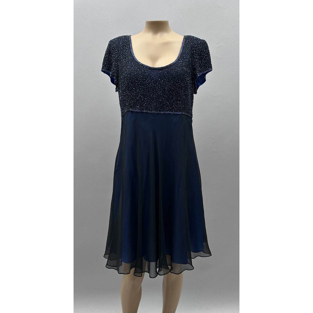 Bieff Basix David York Vtg Dress Women 12 Blue Beaded Silk Empire Waist Regency